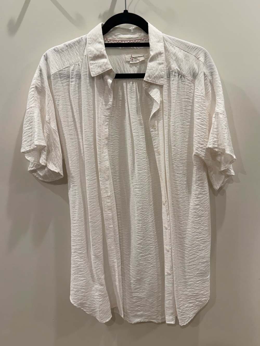 Anthropologie White Textured Short Sleeve Button Down Shirt Size S